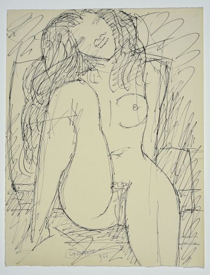 Marcel GROMAIRE (1892-1971) Nu assis. 

Encre sur papier, signé au stylo à bille...