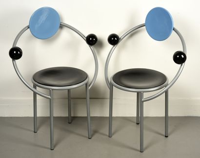 Michele DE LUCCHI (né en 1951) Groupe MEMPHIS Paire de chaises modèle "First".

Dossier...
