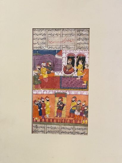 CACHEMIRE Ensemble de quatre miniatures sur papier.

Folios de manuscrits illustrés...