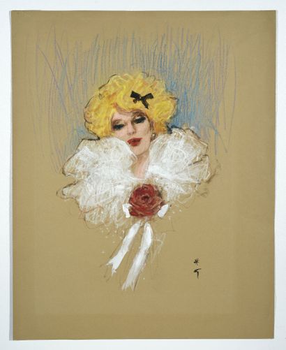 René GRUAU (1909-2004) Jeune femme à la rose. 

Pastel et gouache signée à l'encre...