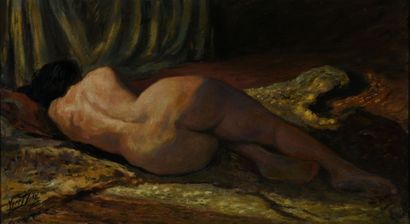 Yves Diey (1892-1984) Femme nue allongée. 

Huile sur toile signée en bas à gauche....