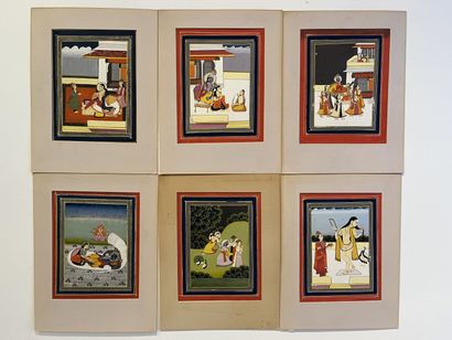 INDE Ensemble de huit miniatures sur papier. 

École du Rajasthan. 

Fin du XIXe...