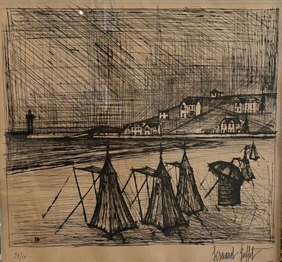 Bernard BUFFET (1928-1999) La plage.

Eau-forte en noir sur papier. 

Signée en bas...