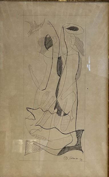 Leopold SURVAGE (1879-1968) Deux femmes, 1933. 

Dessin au crayon noir sur papier,...