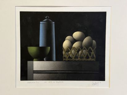 Lot de deux estampes comprenant : - Johnny FRIEDLÄNDER (1912-1992)

Composition.

Aquatinte...