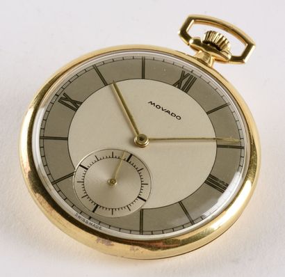 MOVADO Art Déco vers 1930 Élégante montre de poche en or jaune 18K, boitier rond...