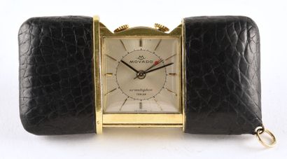 MOVADO pour TÜRLER vers 1960 Élégante pendulette réveil de voyage plaqué or gainée...