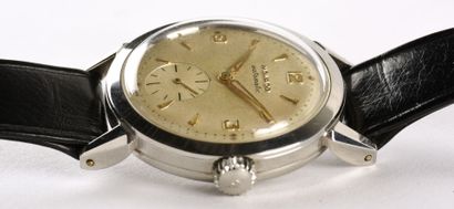 MOVADO "Automatique" ref.18481, vers 1955. Montre bracelet en acier, cadran rond,...
