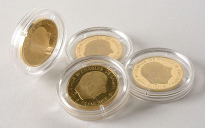 France. Cinquième République. Quatre pièces de 1 franc or 920/1000e à l'effigie du...