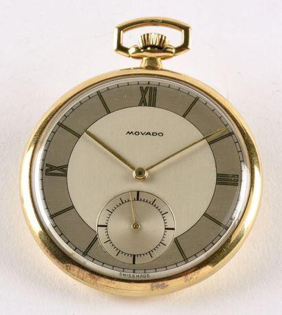 MOVADO Art Déco vers 1930 Élégante montre de poche en or jaune 18K, boitier rond...