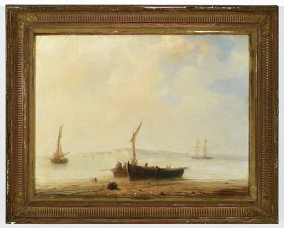 Théodore GUDIN (1802-1880) Fishermen's boats, Normandy coast. 

Oil on canvas, signed...