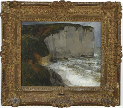 André DEVAMBEZ (1867-1943) La falaise d'Yport ou "Le sinistre". 

Huile sur toile,...