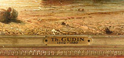Théodore GUDIN (1802-1880) Barques de pêcheurs, côte normande. 

Huile sur toile,...