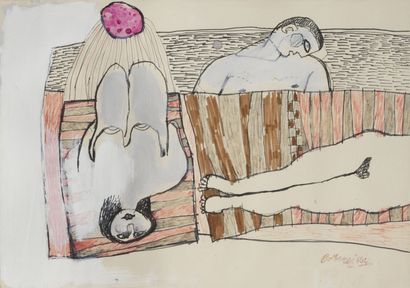 CORNEILLE (1922-2010) The ecstatic pose. 

Ink, watercolor and gouache on paper,...
