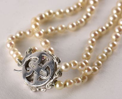 null A necklace double row of white cultured pearls in fall. 

Clasp ratchet with...