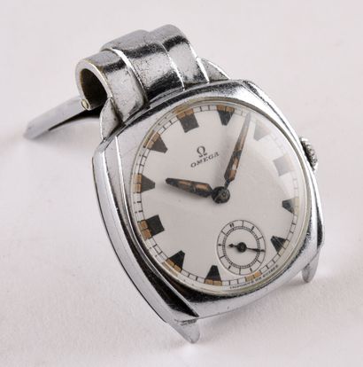 OMEGA "Montre agrafe ou clip" vers 1931 Rare and exceptional steel watch, elegant...