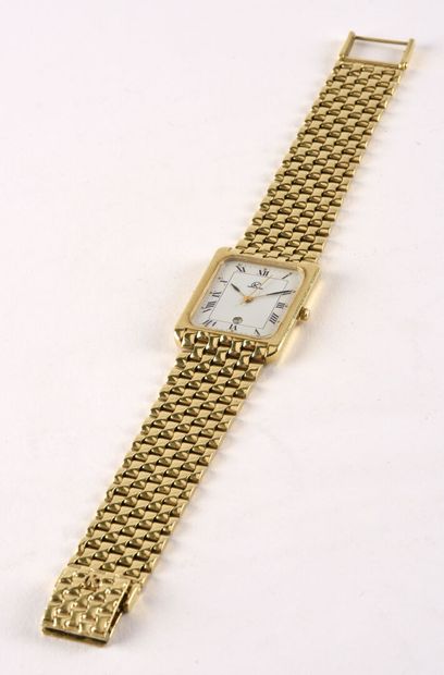 KODY, vers 1980. 18k yellow gold wristwatch, rectangular case, smooth bezel, screw-down...