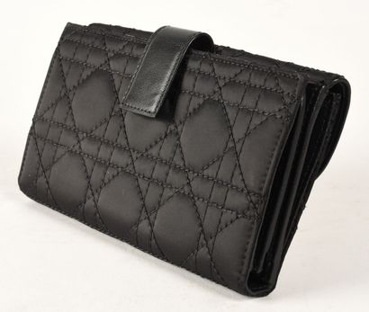 CHRISTIAN DIOR Black nylon double-sided wallet with cane pattern and silver metal....