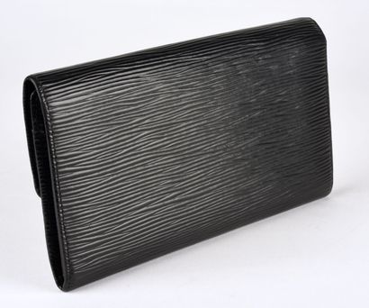 LOUIS VUITTON Black epi leather wallet. 

Compartmented interior with zippered pocket....