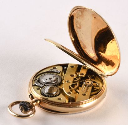 Montre de poche en or rose Round 18K rose gold case with three hinges, white enamel...