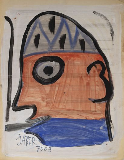 Lot comprenant : -JABER (1938-2021)

Portrait de profil. 

Gouache sur papier à musique,...