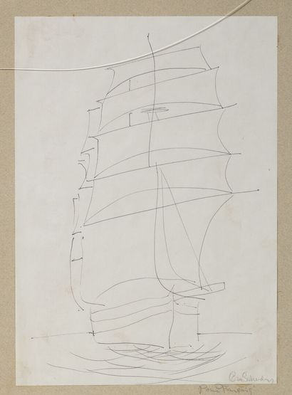 Osa SCHERDIN (1932) Navire. 

Encre et stylo sur papier, signée en bas à droite et...