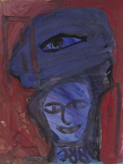 JABER (1938-2021) Portrait à l'oeil, 1988. 

Gouache sur papier, initiale "J" et...
