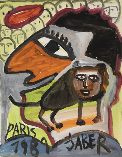 JABER (1938-2021) Portrait et créature, 1989. 

Gouache sur papier, signée, datée...