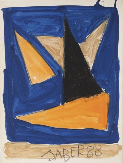 JABER (1938-2021) Composition abstraite, 1988. 

Gouache sur papier, signée et datée...