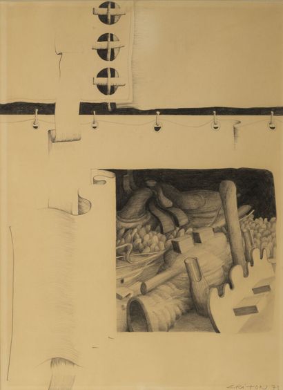 Jean CRITON (1930) Composition, 1973. 

Pencil on paper signed and dated lower right....