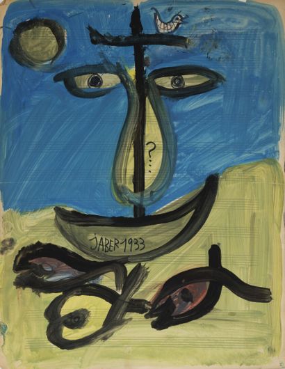 Lot comprenant : -JABER (1938-2021)

Portrait de profil. 

Gouache sur papier à musique,...