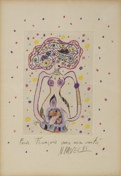 Natacha PAVEL-LAKTIONOFF (1946) Femme dénudée, 1981. 

Estampe en couleurs sur papier...