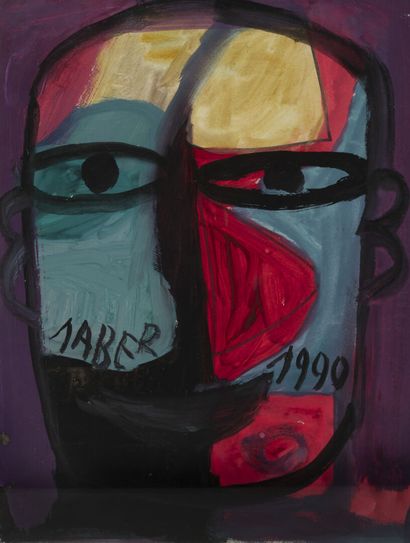 JABER (1938-2021) Portrait, 1990. 

Gouache sur papier signé et daté au centre.

31,6...