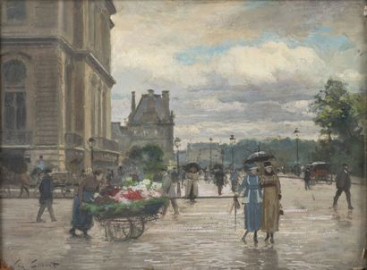 Victor Gabriel GILBERT (1847-1935) Rue de Rivoli animée 

Gouache sur papier signée...