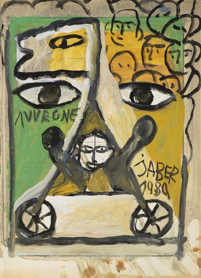 JABER (1938-2021) Portrait aux roues, 1989. 

Gouache sur papier, signée et datée...