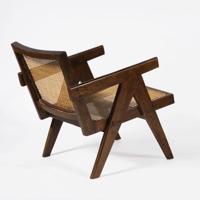 Pierre Jeanneret (1896-1967) Pair of armchairs model "Easy Armchair" in teak and...