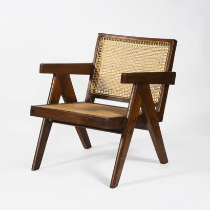 Pierre Jeanneret (1896-1967) Pair of armchairs model "Easy Armchair" in teak and...
