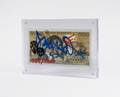 KONGO (1969) Pascal unique piece n°199/1000-46363. 

Mixed media on banknote, signed...