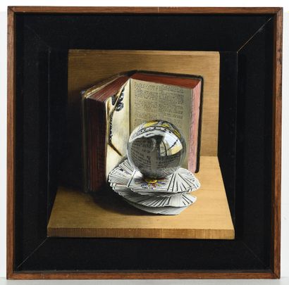 Jacques POIRIER (1928 -2002) The crystal ball. 

Oil on panel,

Signed in trompe...