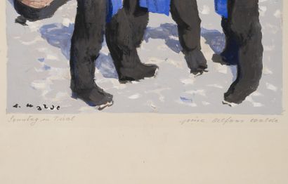 Alfons WALDE (1891-1958) Trois tyroliens. 

Gouache sur papier, signée en bas à droite...