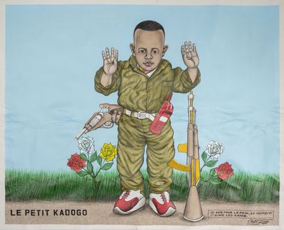 Cheri SAMBA (1956) Le petit Kadogo, 1997. 

Huile et paillettes sur toile signée...