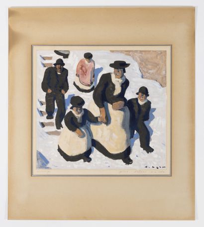 Alfons WALDE (1891-1958) Tyrolienne and children. 

Gouache on paper, signed lower...