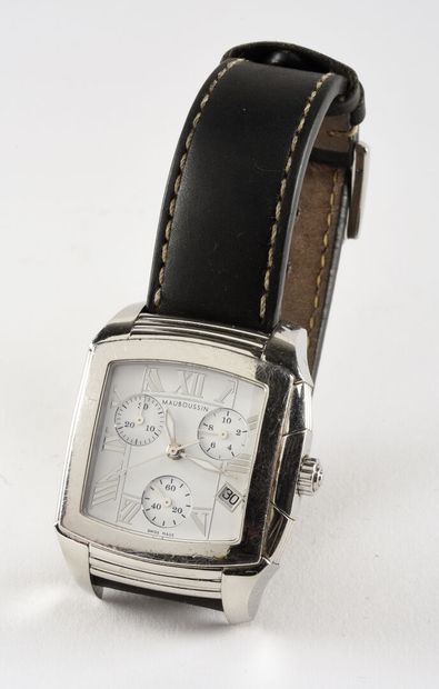 MAUBOUSSIN "Délicieuse" circa 2000.

Steel wristwatch, large tonneau case with two...