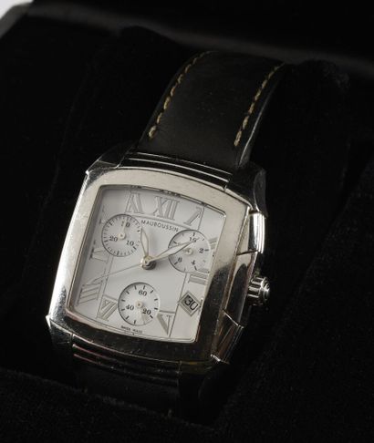 MAUBOUSSIN "Délicieuse" circa 2000.

Steel wristwatch, large tonneau case with two...