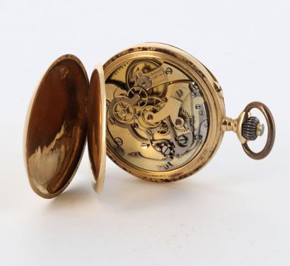 AURICOSTE "JUST" vers 1925 Yellow gold (750) pocket chronograph, round case with...