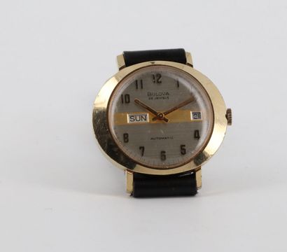 BULOVA "Président" ref. 3093 vers 1972 Plated metal wristwatch, ellipse case with...