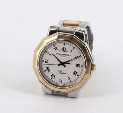 BAUME et MERCIER "Riviera" ref.5131 vers 2000 Yellow gold and steel wristwatch, octagonal...