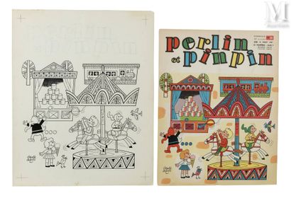 DUBOIS, Claude (1934-2022) Fête foraine - Original cover of the periodical "Perlin...