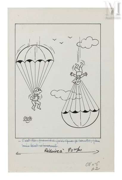 DUBOIS, Claude (1934-2022) Parachuting - Original cartoon published in Cœurs Vaillants...