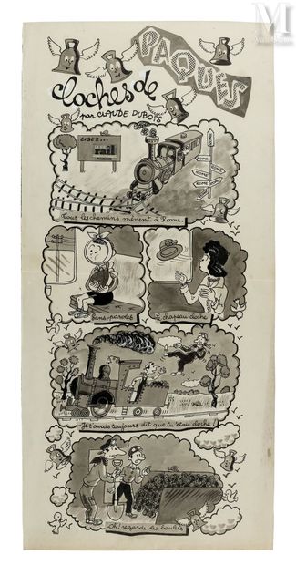 DUBOIS, Claude (1934-2022) Train - Large original humorous illustration published...